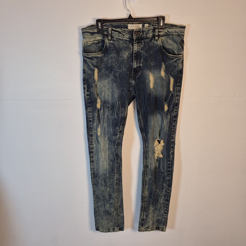 Evolution In Design Jeans Straight Acid Wash Men’s Size 40x34(38x33) Distressed